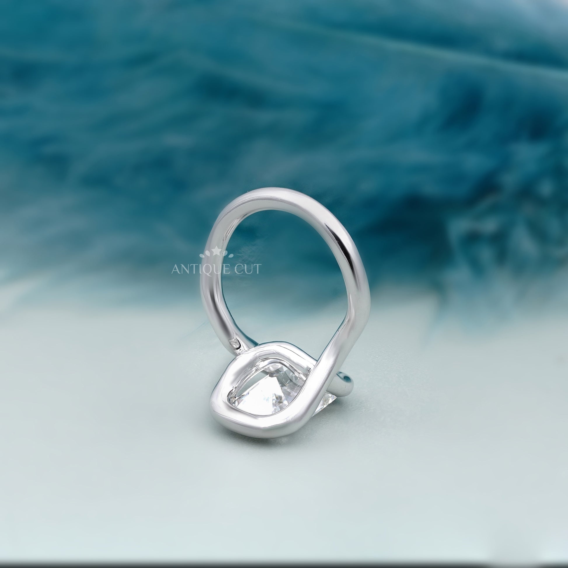 Cushion 5.10ct Lab Grown Diamond Swirl Bezel Ring | Modern Sculptural Setting | DEF Color | VVS–VS Clarity