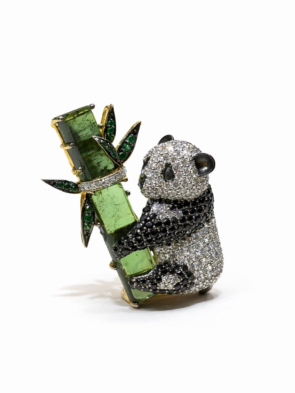 Panda Aurora Lab Grown Diamond Brooch | IGI Certified FG VVS-VS | 9KT Yellow Gold Luxury Statement Pin