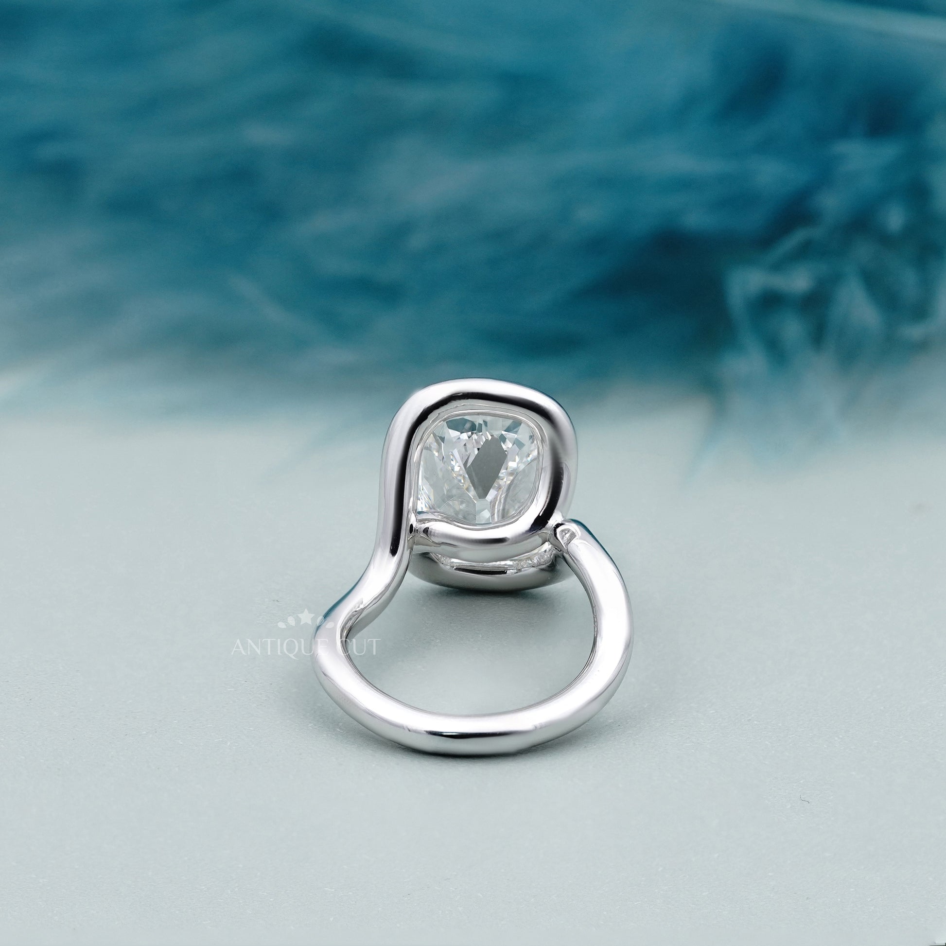 Cushion 5.10ct Lab Grown Diamond Swirl Bezel Ring | Modern Sculptural Setting | DEF Color | VVS–VS Clarity
