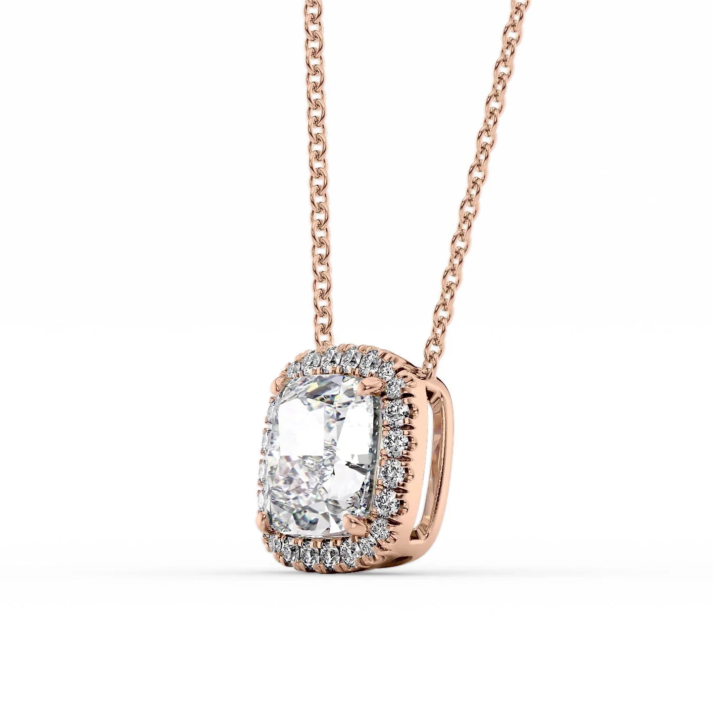 rose :: premium rose gold halo pendant with IGI certified diamonds