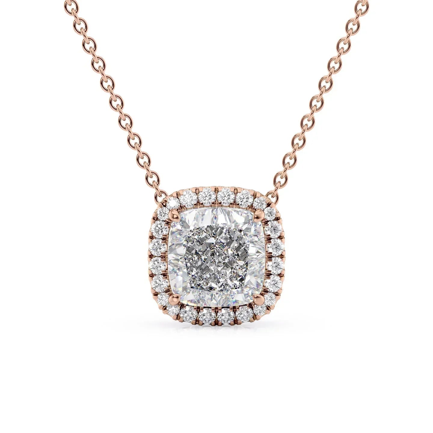 rose :: radiant halo necklace featuring brilliant lab diamonds