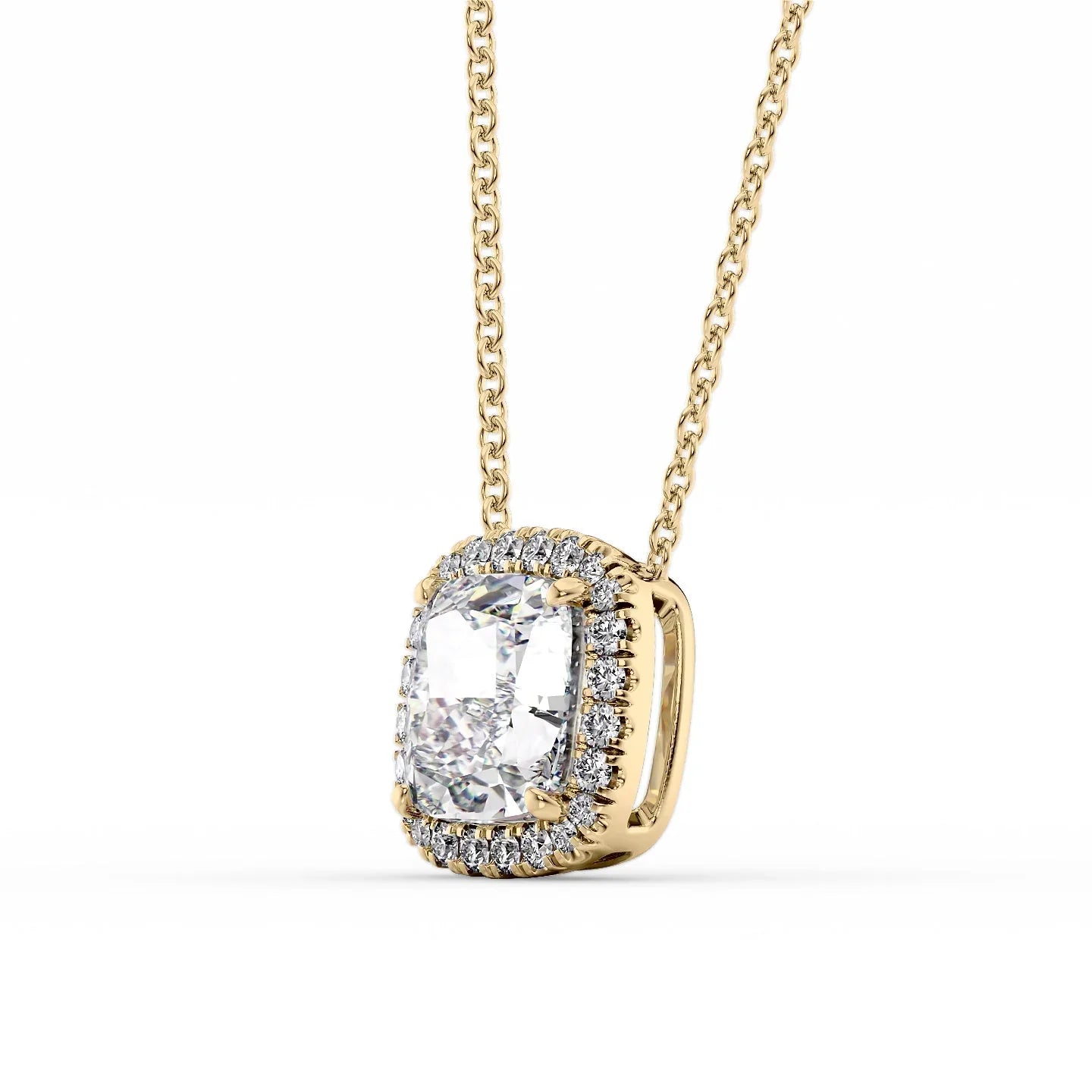 yellow :: luxury Arianza halo pendant necklace in yellow gold
