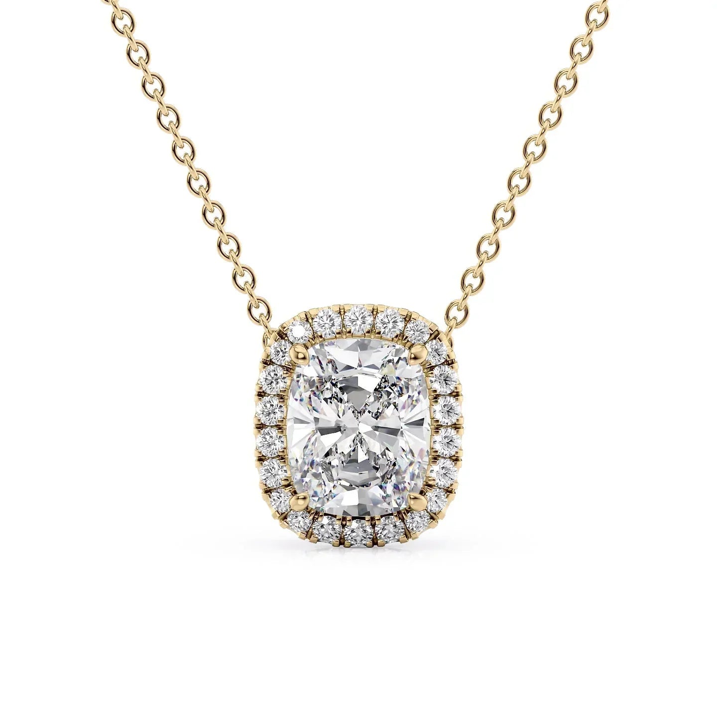 yellow :: fine jewelry lab grown diamond halo necklace by Arianza