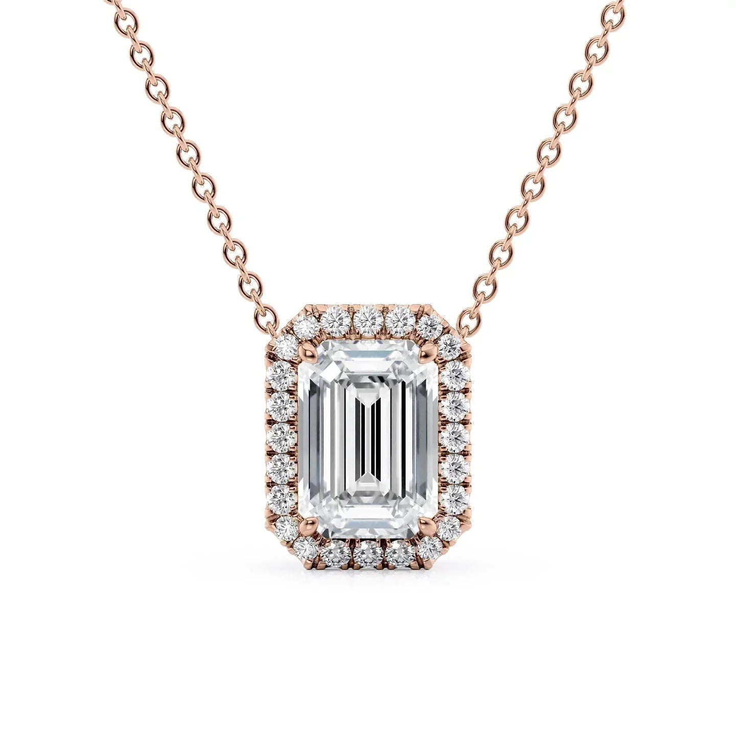 rose :: heart halo pendant necklace with IGI certified lab diamonds