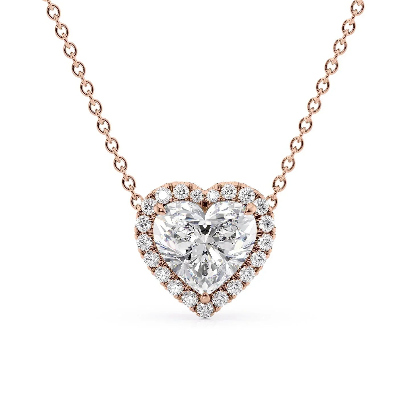 rose :: 0.5 CT Arianza round halo pendant in premium rose gold