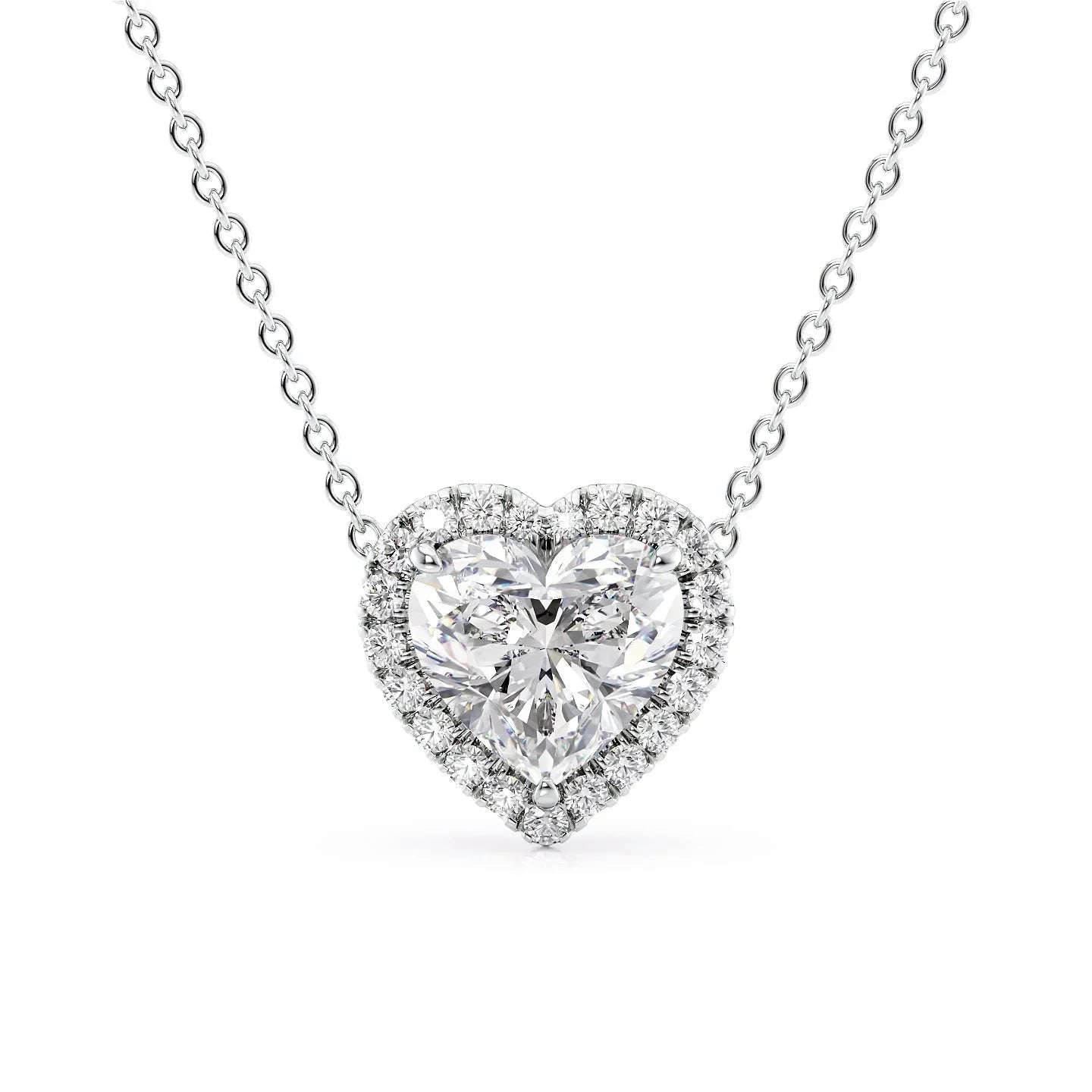 white :: 0.5 CT Arianza round halo pendant in premium white gold