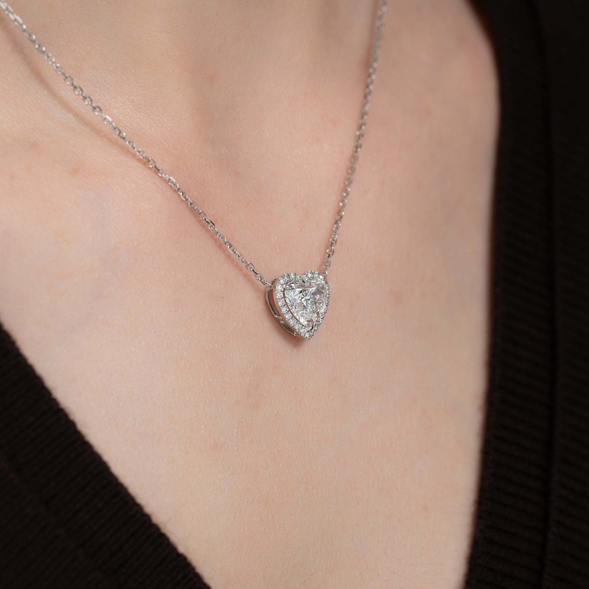 white :: 1.5 CT Arianza heart halo pendant with graceful brilliance