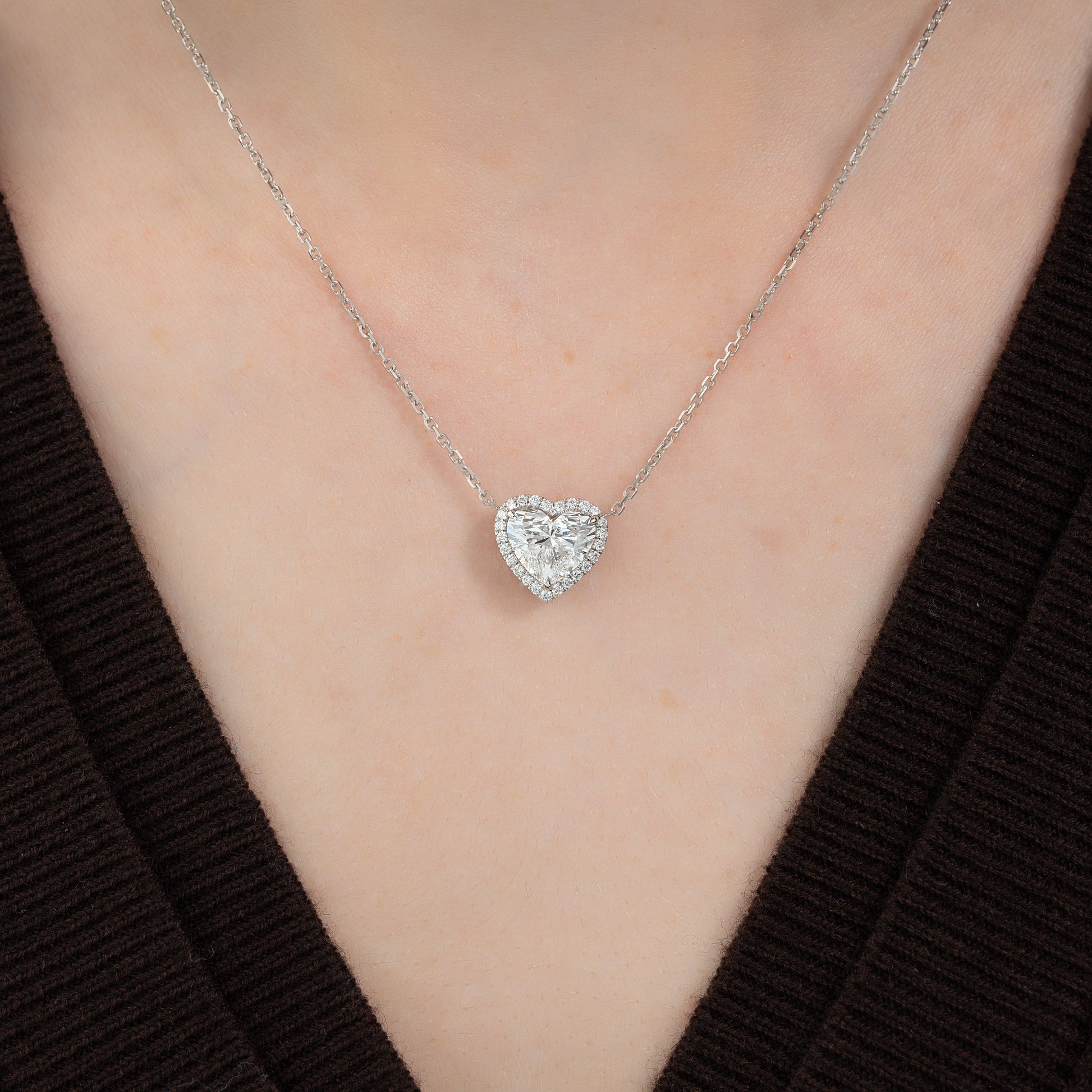 white :: 1 CT Arianza pear lab diamond halo pendant necklace