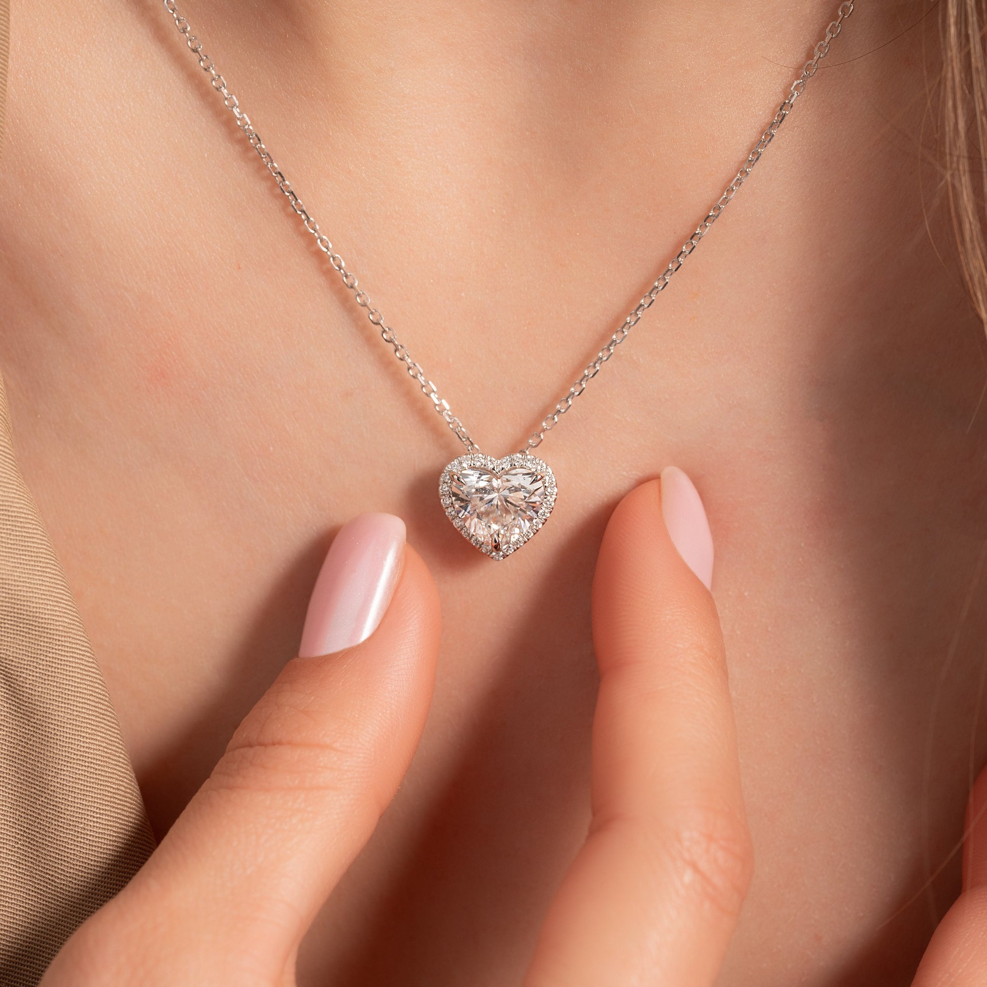 white :: 2 CT Arianza princess diamond halo necklace for women