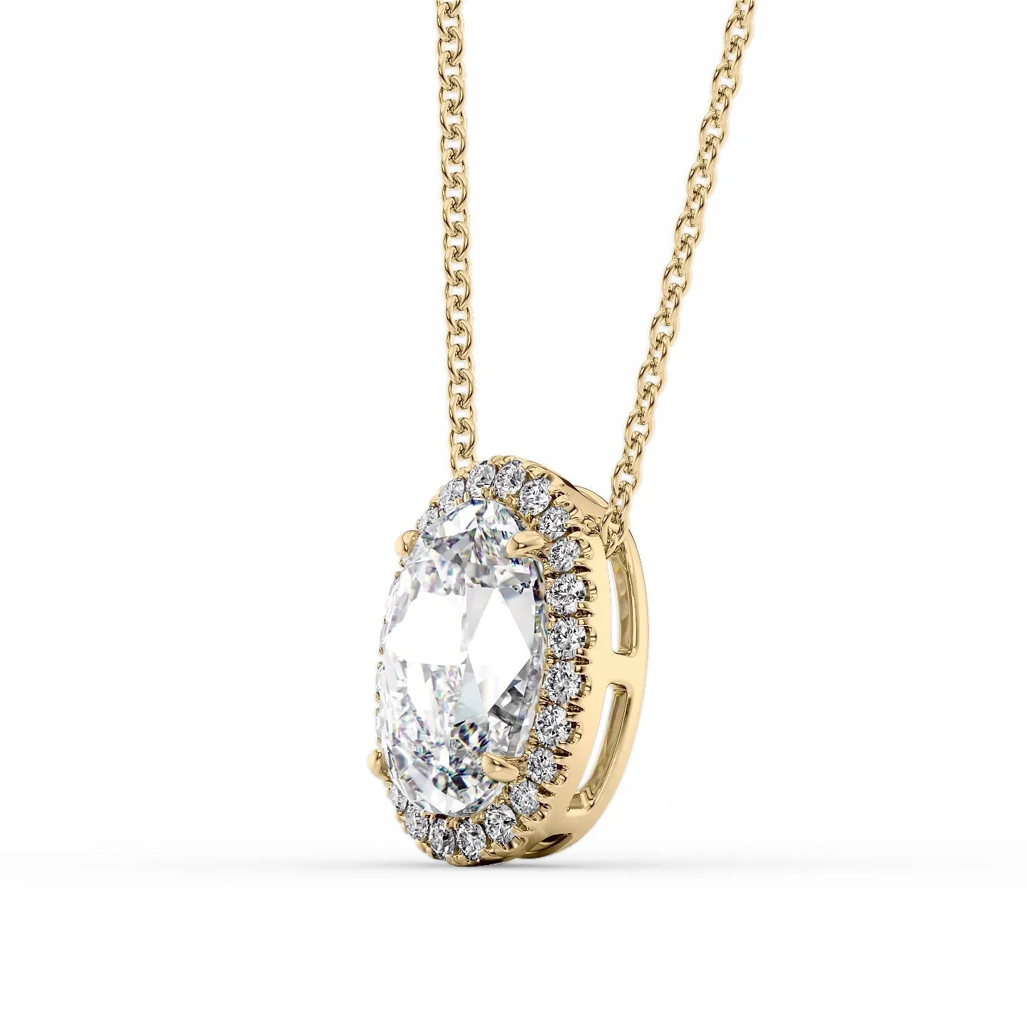 yellow :: Arianza 1 CT round brilliant lab diamond halo necklace