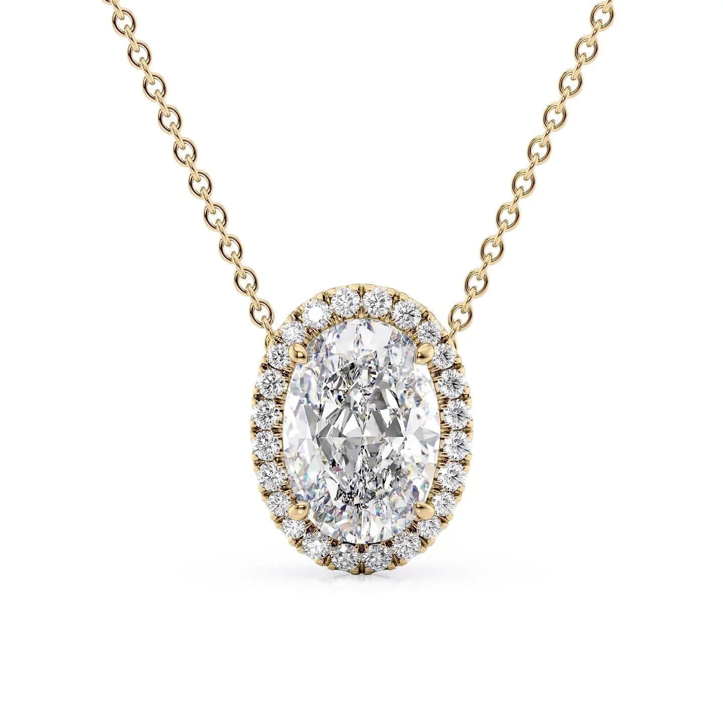 yellow :: Arianza 2 CT princess cut lab grown diamond halo pendant necklace