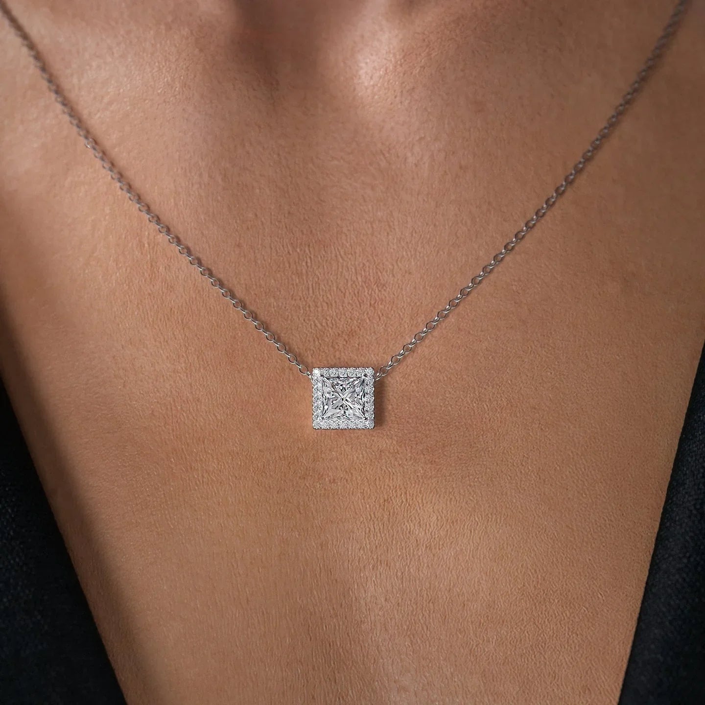 white :: pear shaped halo necklace with refined brilliance