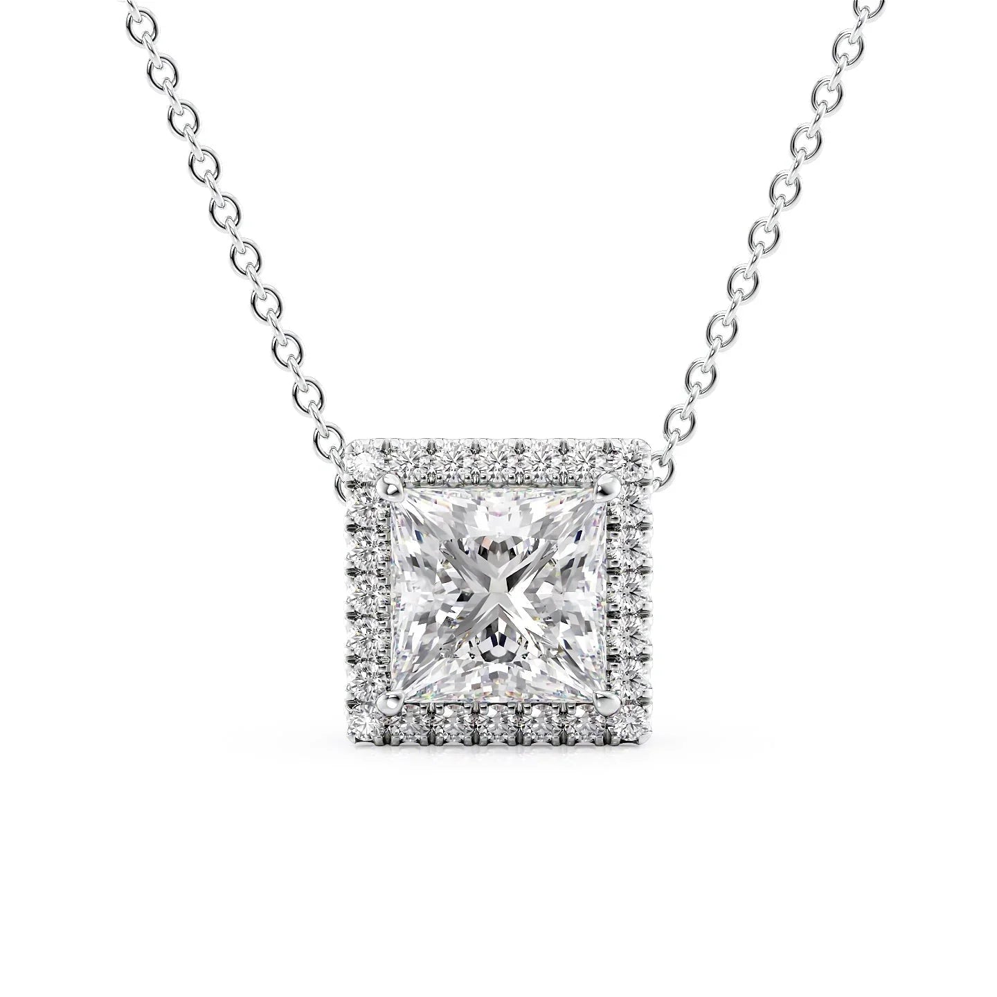 white :: 0.8 CT Arianza elongated cushion pendant with halo setting