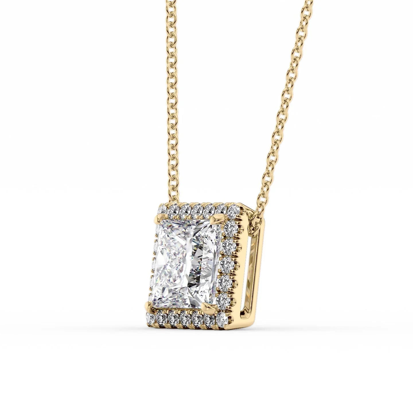 yellow :: round halo pendant necklace crafted in polished yellow gold