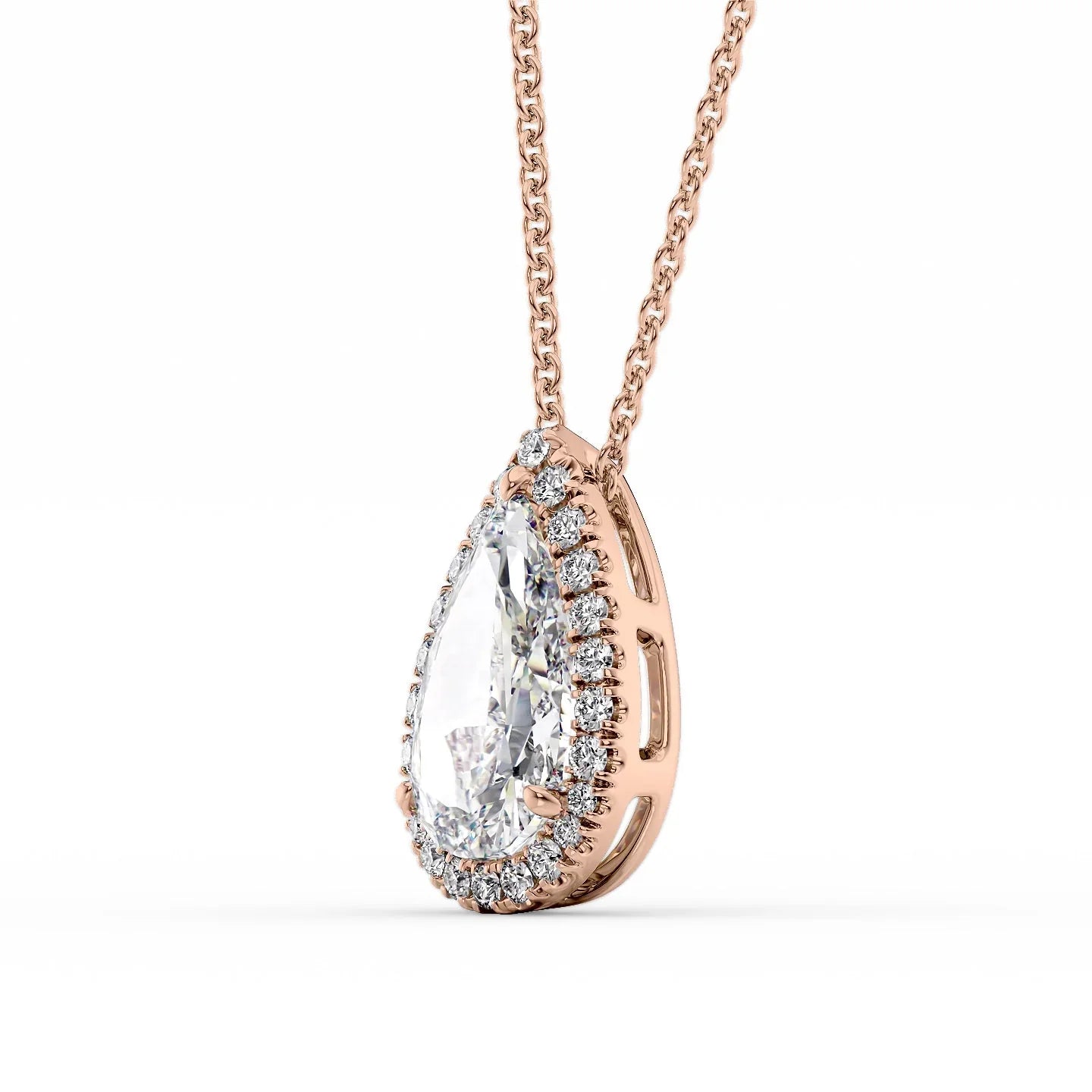 rose :: Arianza elongated cushion diamond halo necklace for everyday luxury
