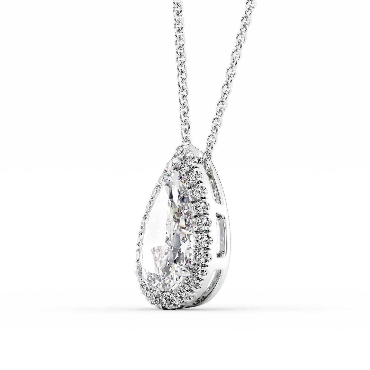 white :: Arianza elongated cushion diamond halo necklace for everyday luxury