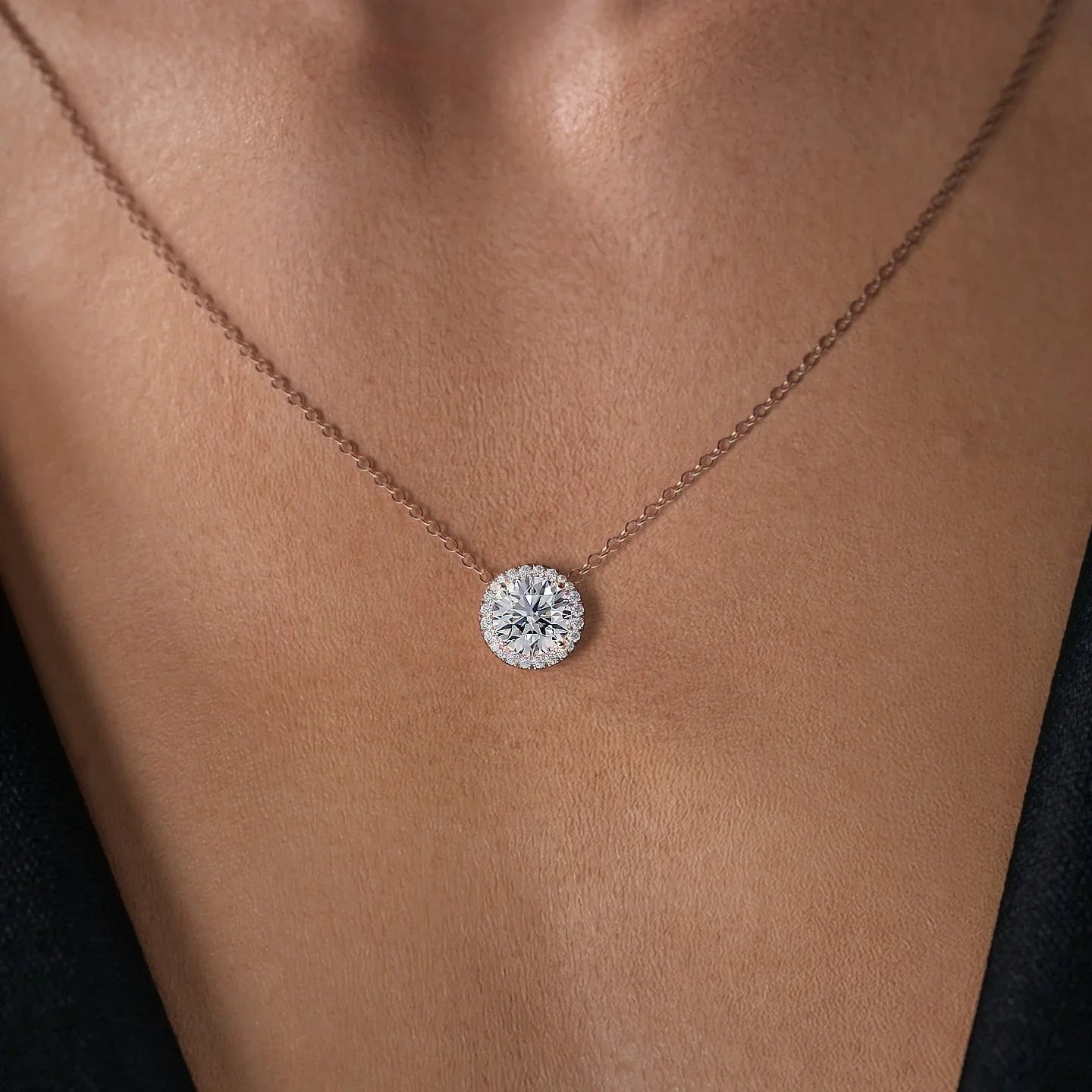 rose :: Arianza 1.5 CT heart lab grown diamond halo pendant necklace in rose gold