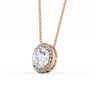 rose :: Arianza 2.5 CT emerald cut lab grown diamond halo pendant in rose gold