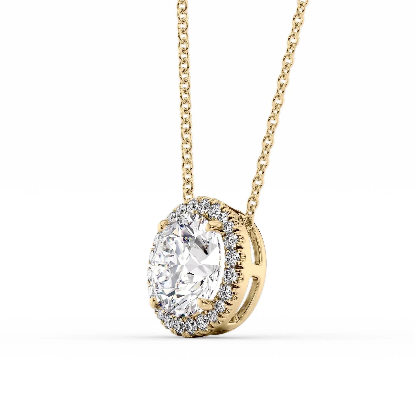 yellow :: Arianza 1.5 CT heart lab grown diamond halo pendant necklace in yellow gold