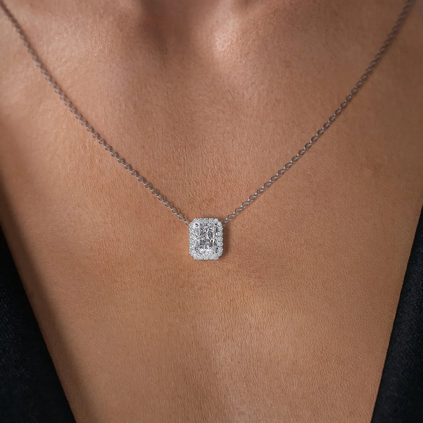 white :: emerald diamond halo pendant for special occasions