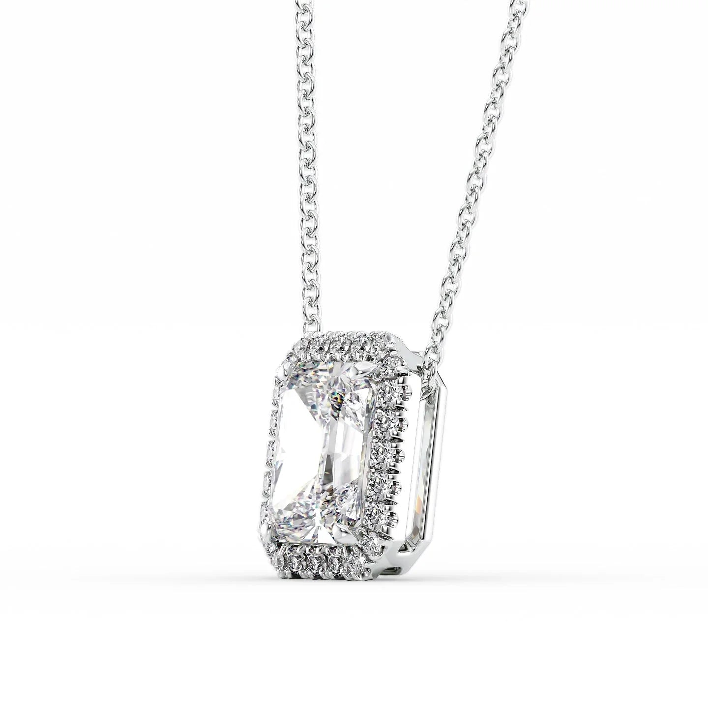 white :: cushion cut pendant necklace with elegant halo design