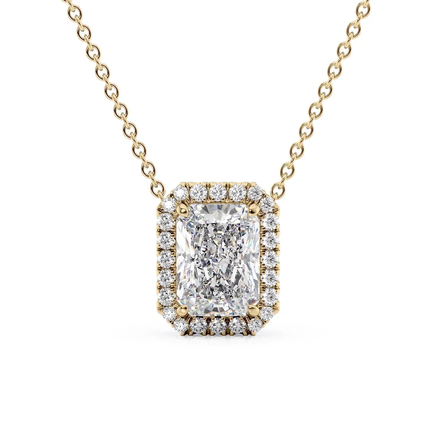 yellow :: cushion cut halo necklace with luxurious brilliance