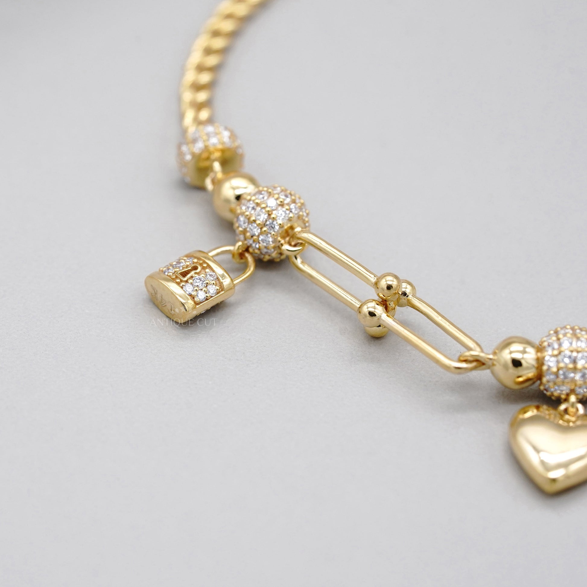 1.50tcw Diamond Charm Bracelet | Heart, Lock & Key | Round Cut | IGI Certified