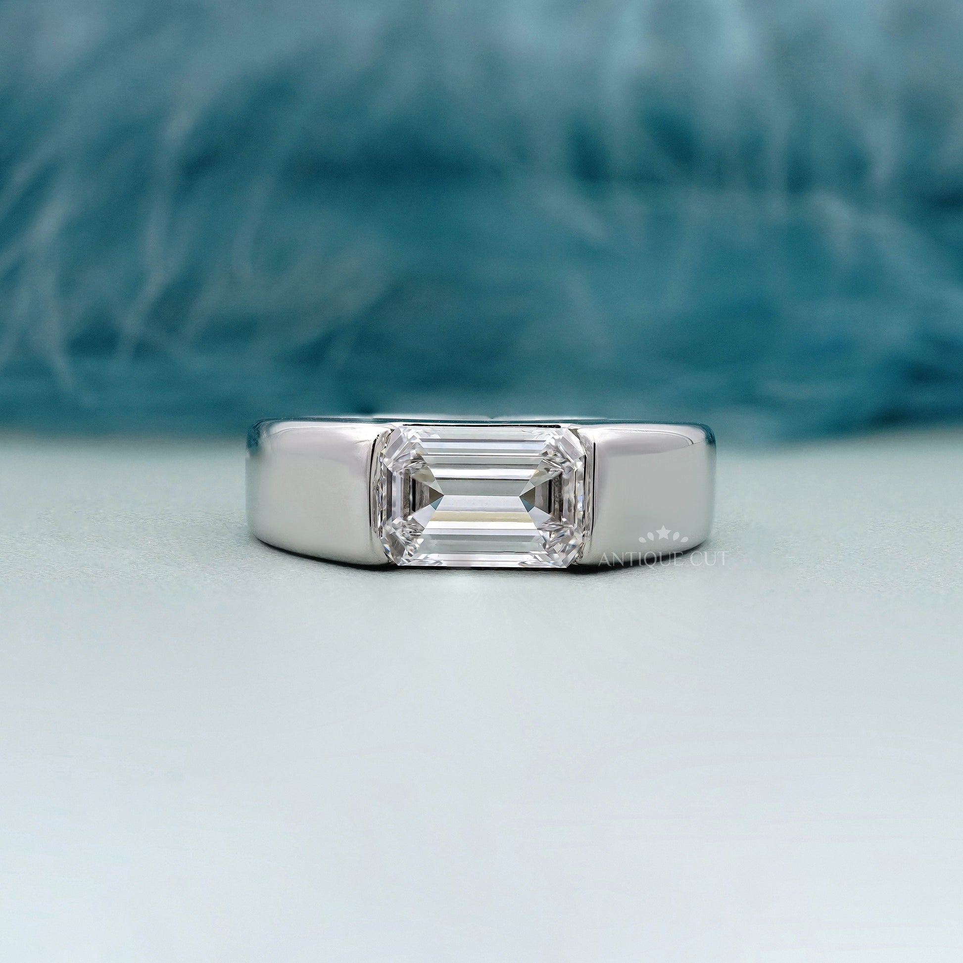 2.00ct Emerald Cut Diamond Ring | East West Solitaire | 14K White Gold | Modern Engagement Ring | Minimalist Statement Ring