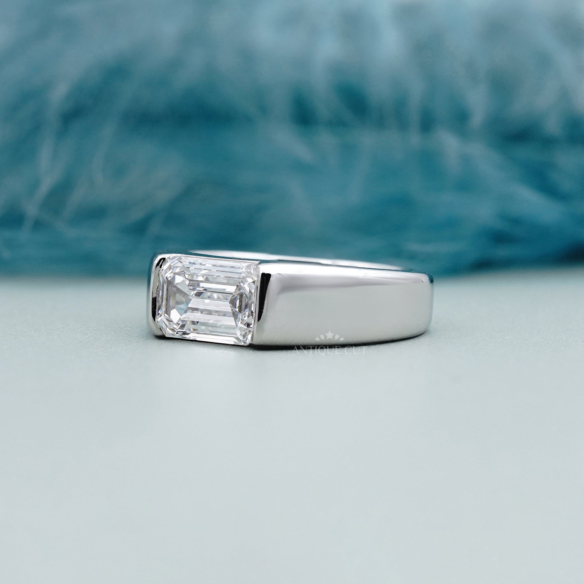 2.00ct Emerald Cut Diamond Ring | East West Solitaire | 14K White Gold | Modern Engagement Ring | Minimalist Statement Ring