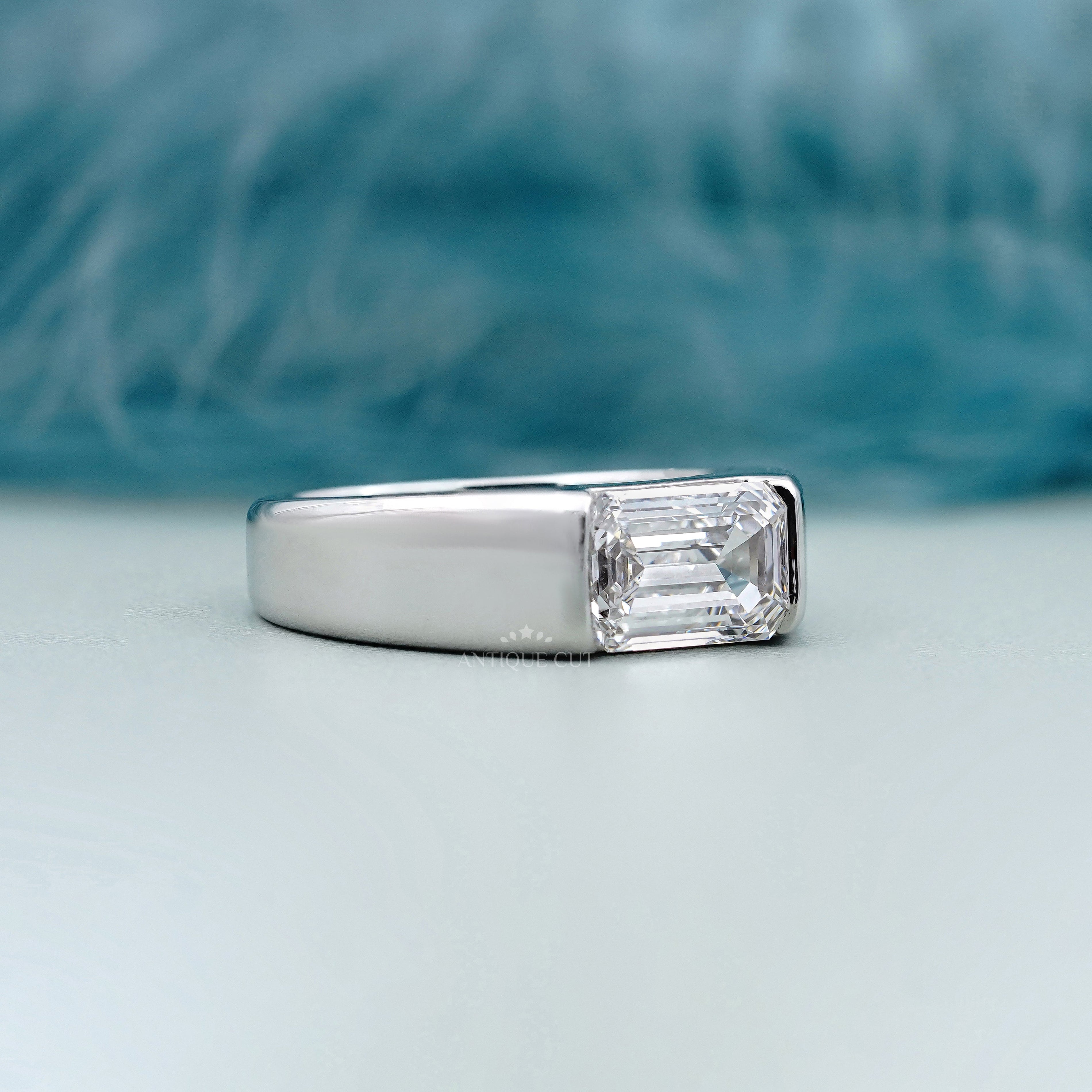 2.00ct Emerald Cut Diamond Ring | East West Solitaire | 14K White Gold | Modern Engagement Ring | Minimalist Statement Ring