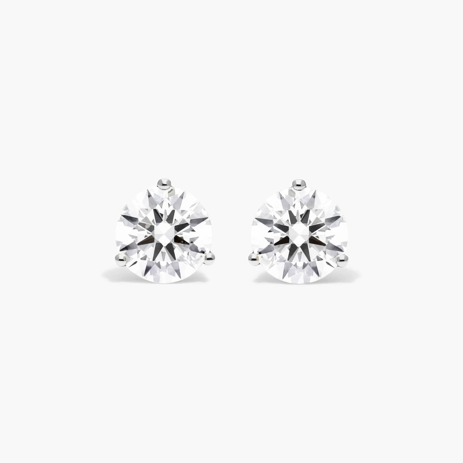 Three Prong Martini Round Brilliant Diamond Stud Earrings