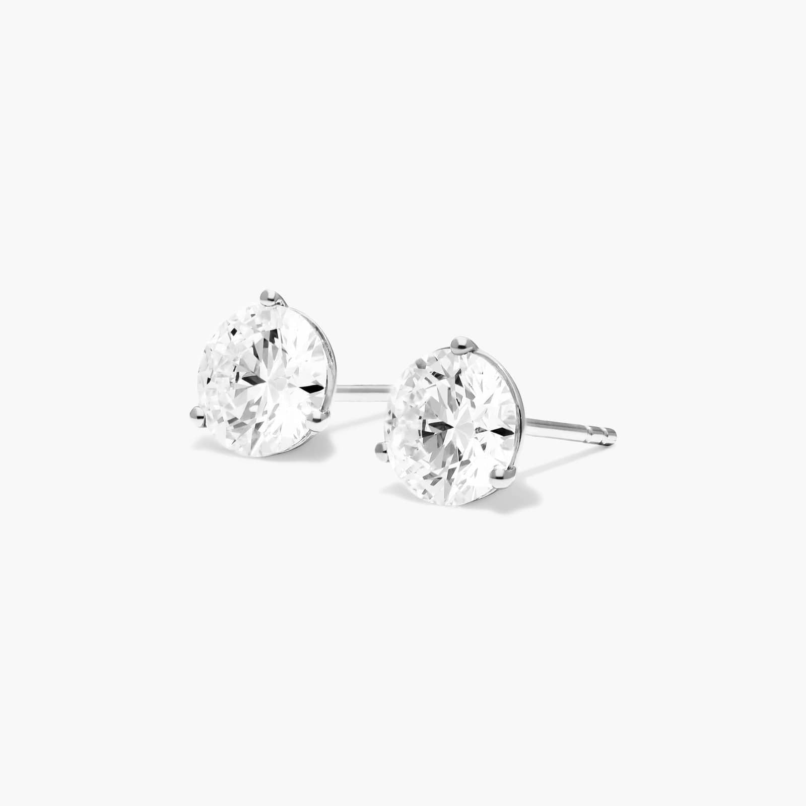 Round Lab Grown Diamond Three Prong Martini Solitaire Stud Earrings, EF Color, VS Clarity, IGI Certified