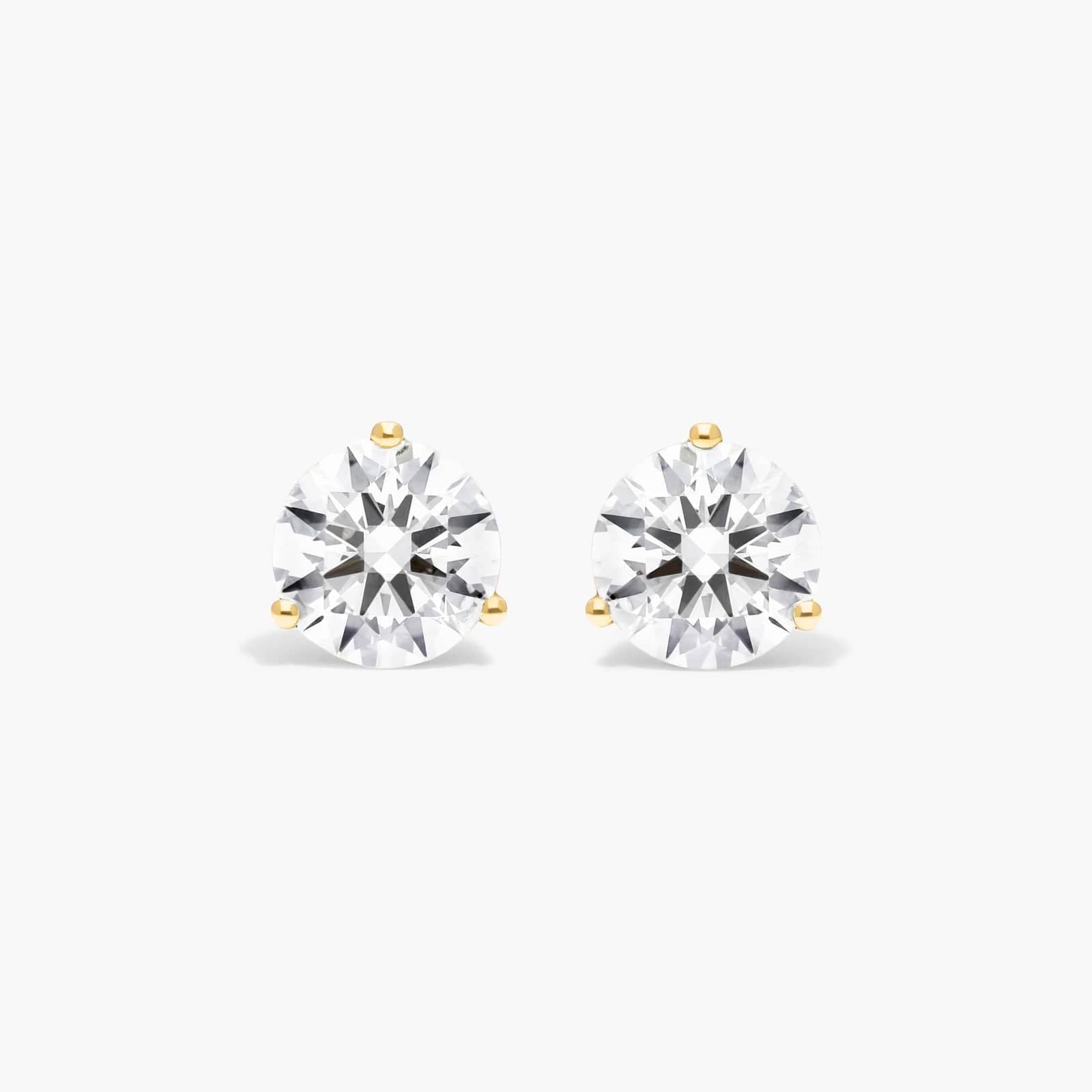 Round Lab Grown Diamond Three Prong Martini Solitaire Stud Earrings, EF Color, VS Clarity, IGI Certified