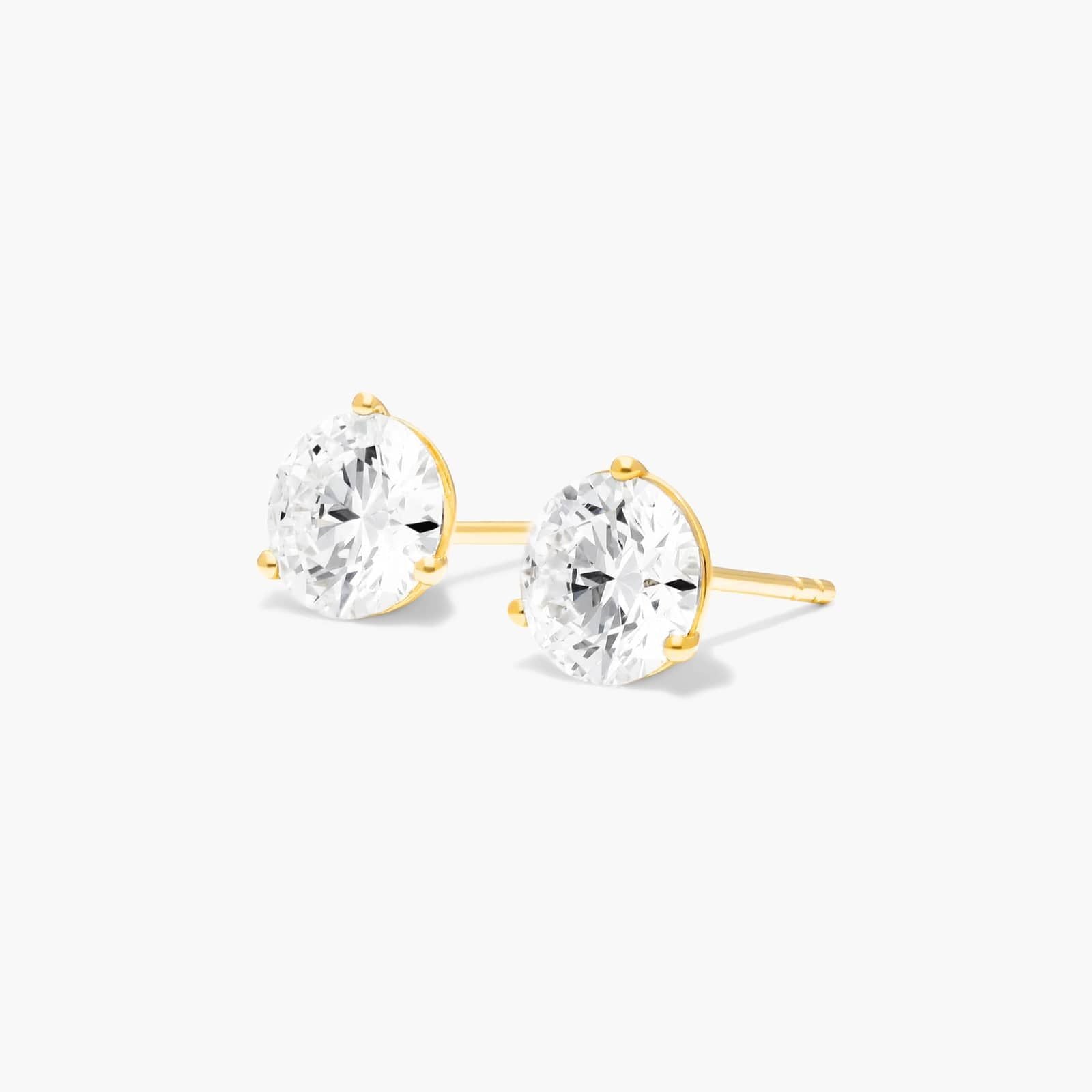 Round Lab Grown Diamond Three Prong Martini Solitaire Stud Earrings, EF Color, VS Clarity, IGI Certified