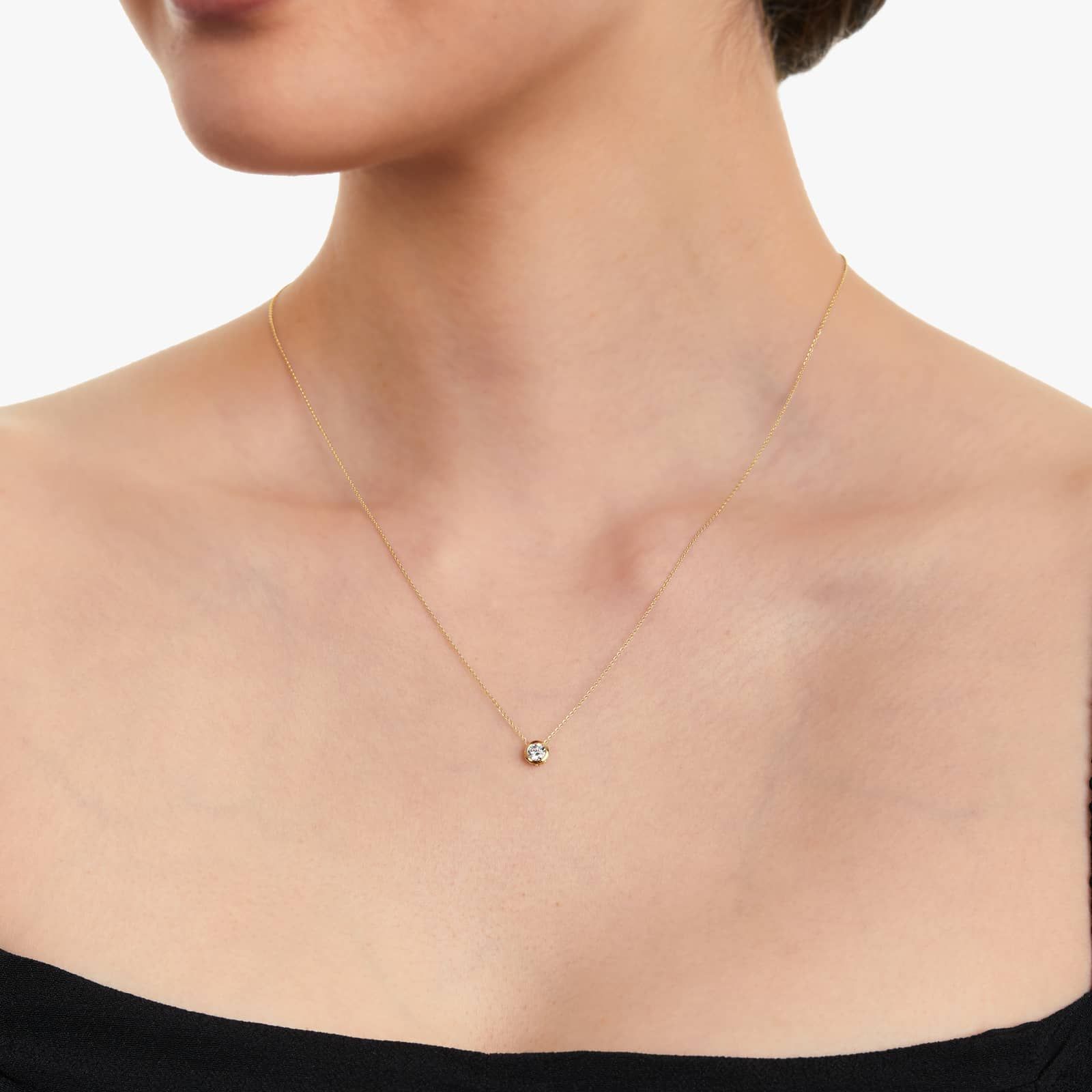 Round Lab Grown Diamond Bezel Style Pendant, EF Color, VS Clarity - IGI Certificate