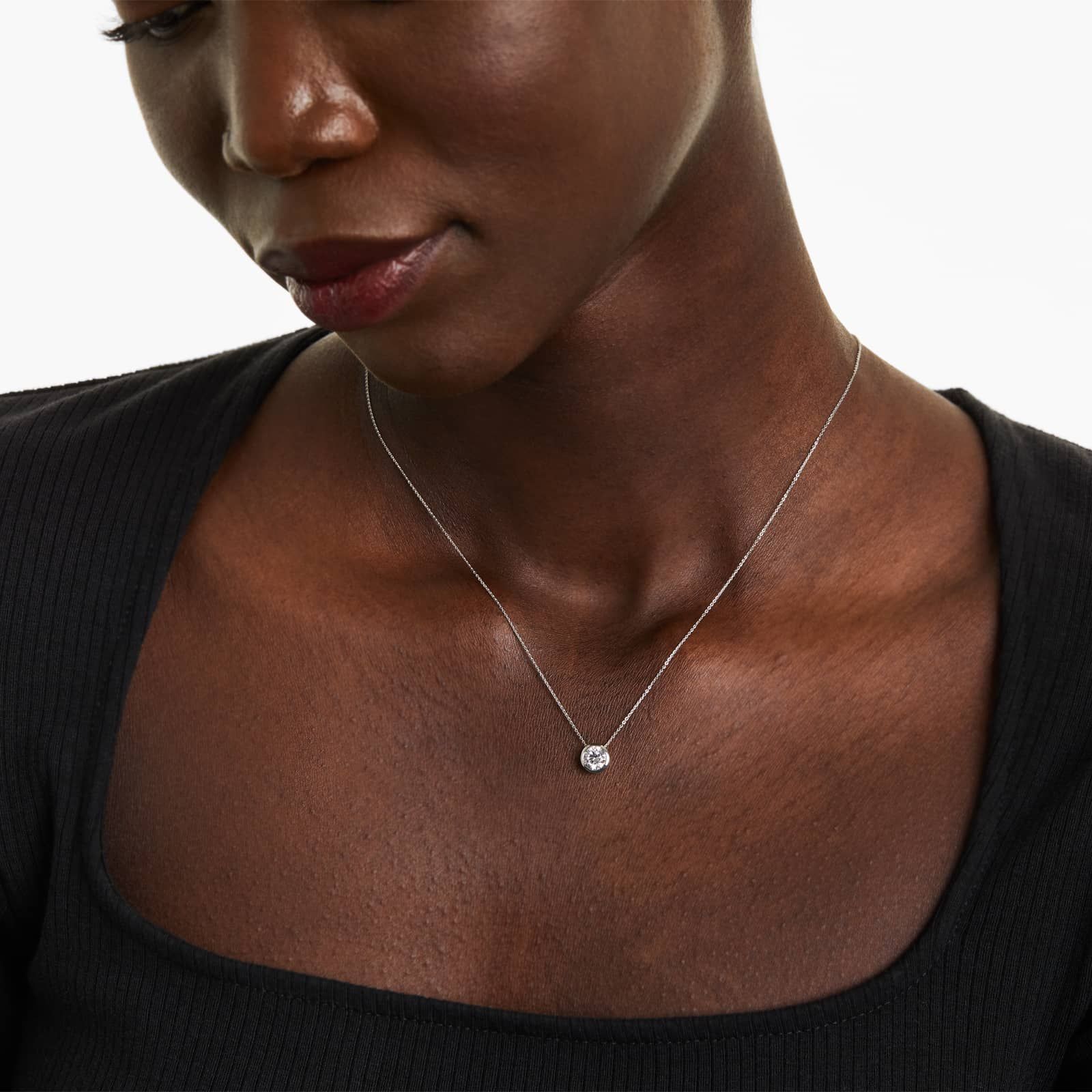 Round Lab Grown Diamond Bezel Style Pendant, EF Color, VS Clarity - IGI Certificate