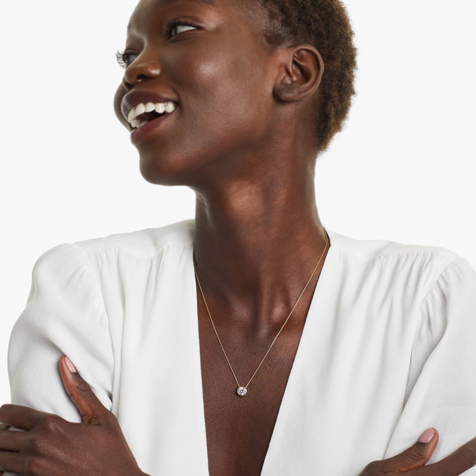 Round Lab Grown Diamond Bezel Style Pendant, EF Color, VS Clarity - IGI Certificate