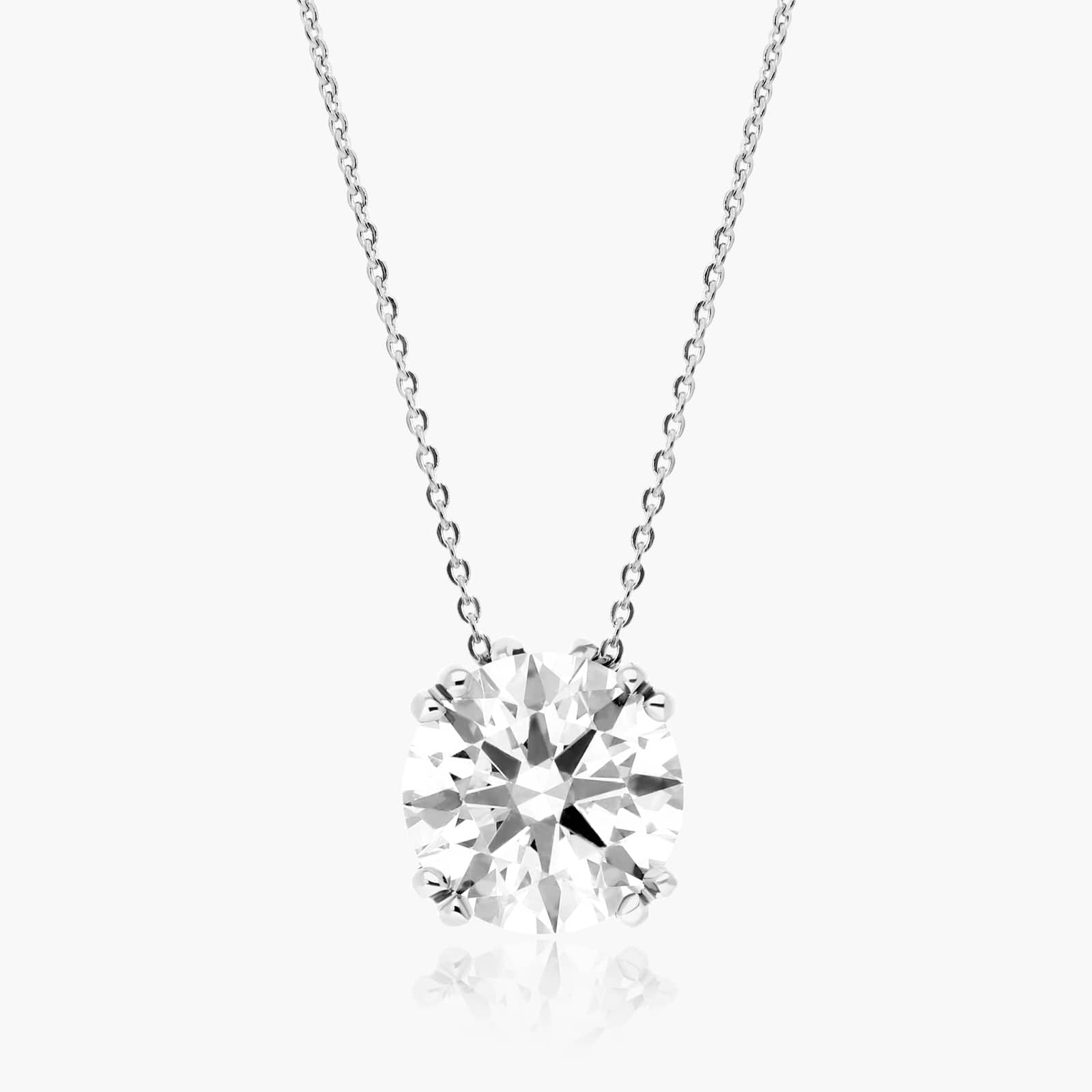 Round Lab Grown Diamond Double Prong Pendant With Chain, EF Color, VS Clarity, IGI Certfied