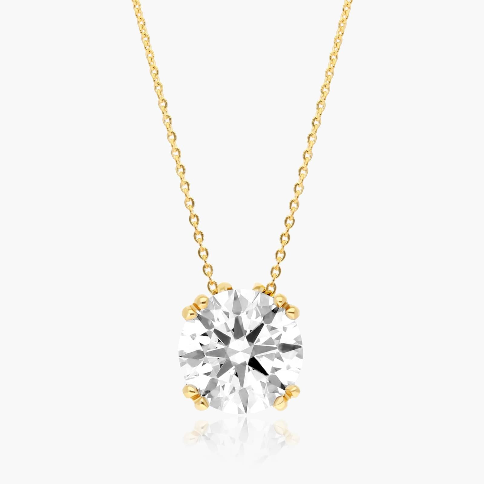 Round Lab Grown Diamond Double Prong Pendant With Chain, EF Color, VS Clarity, IGI Certfied
