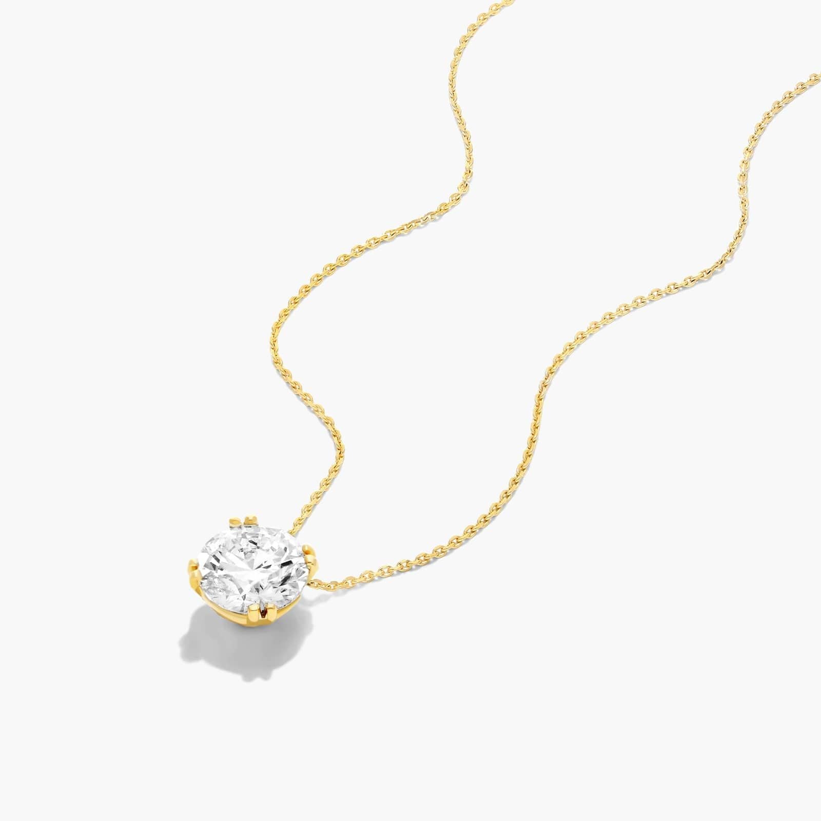 Round Lab Grown Diamond Double Prong Pendant With Chain, EF Color, VS Clarity, IGI Certfied