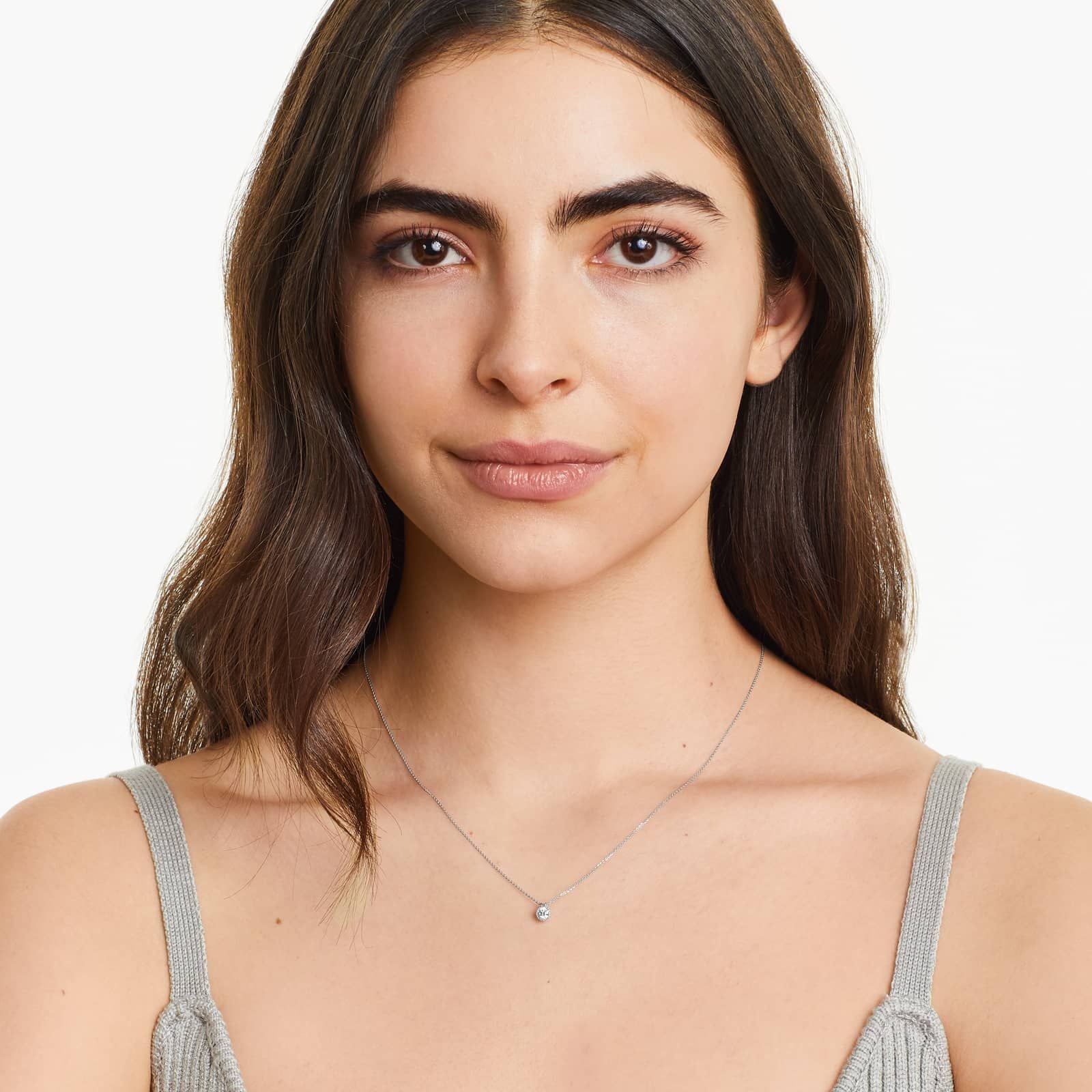 Round Lab Grown Diamond Milgrain Bezel Set Pendant With Chain, EF Color, VS Clarity, IGI Certified