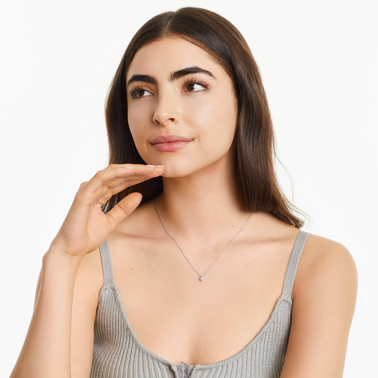 Round Lab Grown Diamond Milgrain Bezel Set Pendant With Chain, EF Color, VS Clarity, IGI Certified