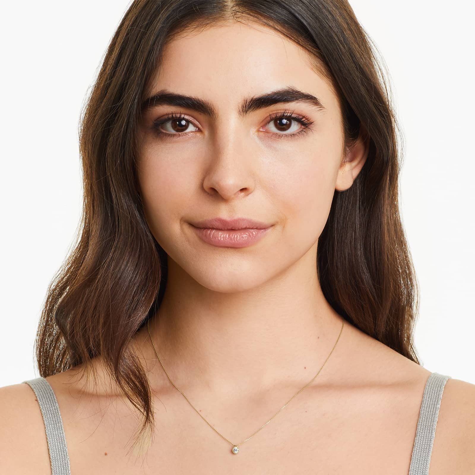 Round Lab Grown Diamond Milgrain Bezel Set Pendant With Chain, EF Color, VS Clarity, IGI Certified