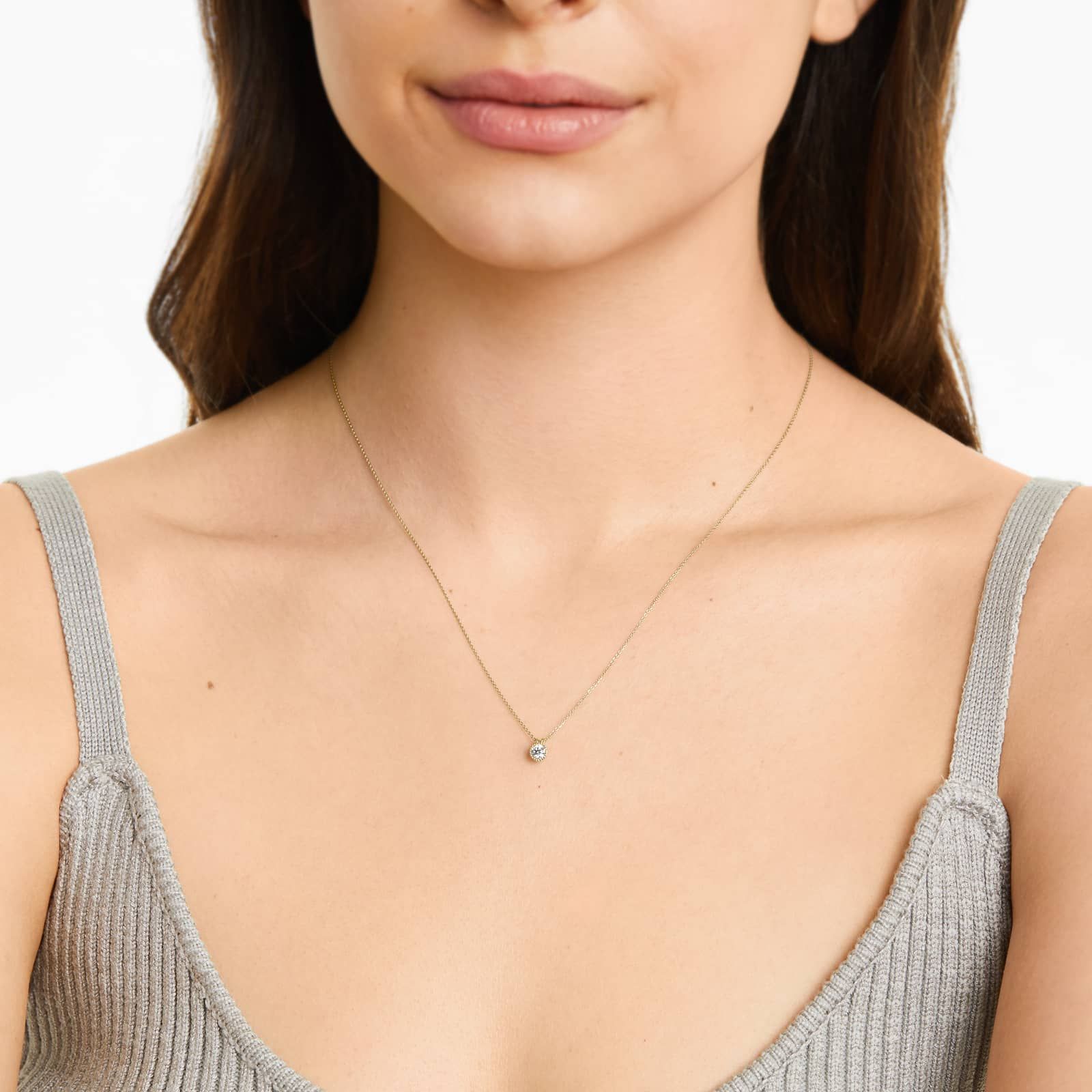 Round Lab Grown Diamond Milgrain Bezel Set Pendant With Chain, EF Color, VS Clarity, IGI Certified