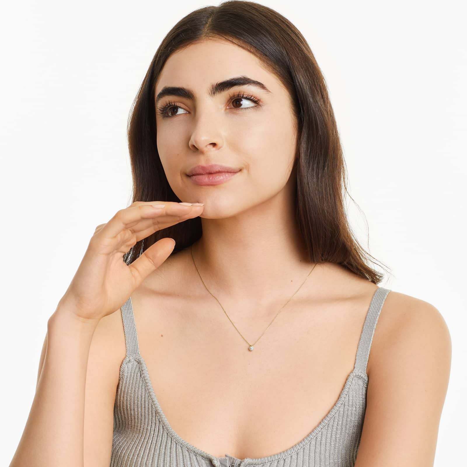 Round Lab Grown Diamond Milgrain Bezel Set Pendant With Chain, EF Color, VS Clarity, IGI Certified