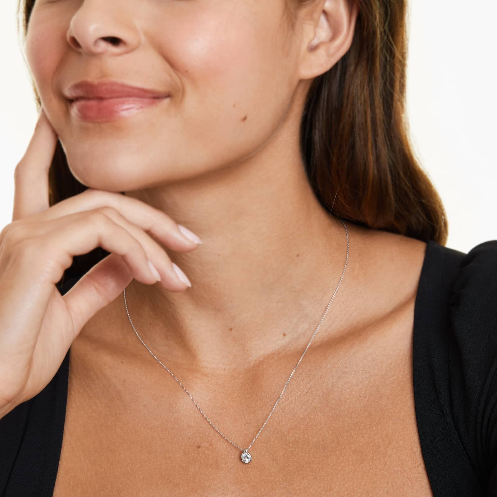 Round Lab Grown Diamond Milgrain Bezel Set Pendant With Chain, EF Color, VS Clarity, IGI Certified