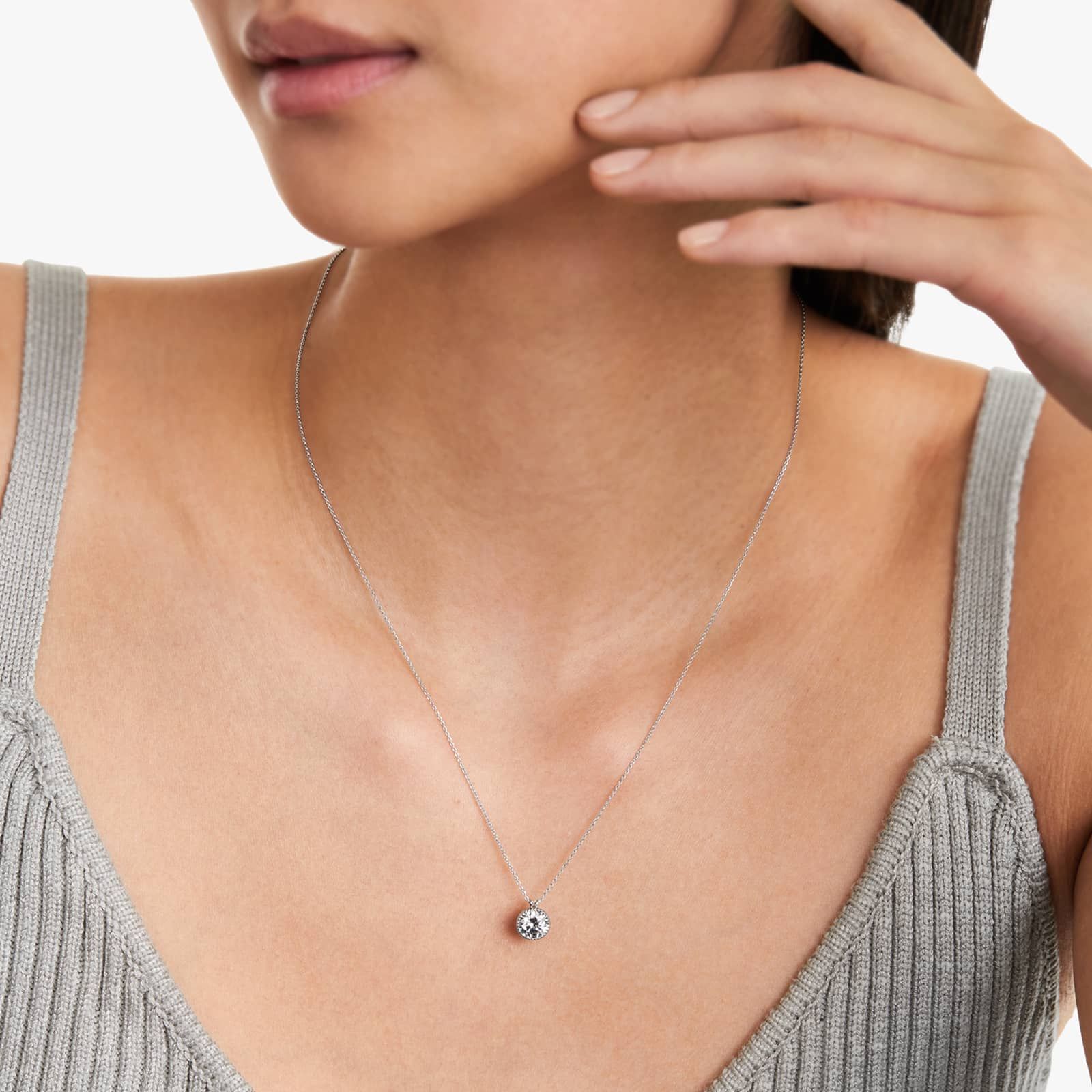 Round Lab Grown Diamond Milgrain Bezel Set Pendant With Chain, EF Color, VS Clarity, IGI Certified