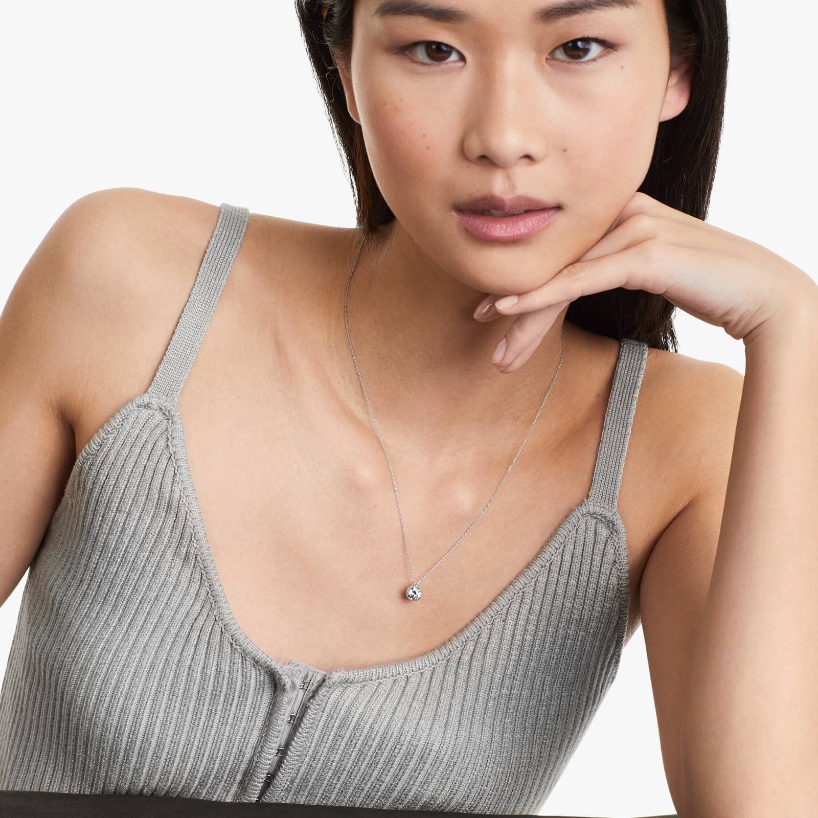 Round Lab Grown Diamond Milgrain Bezel Set Pendant With Chain, EF Color, VS Clarity, IGI Certified