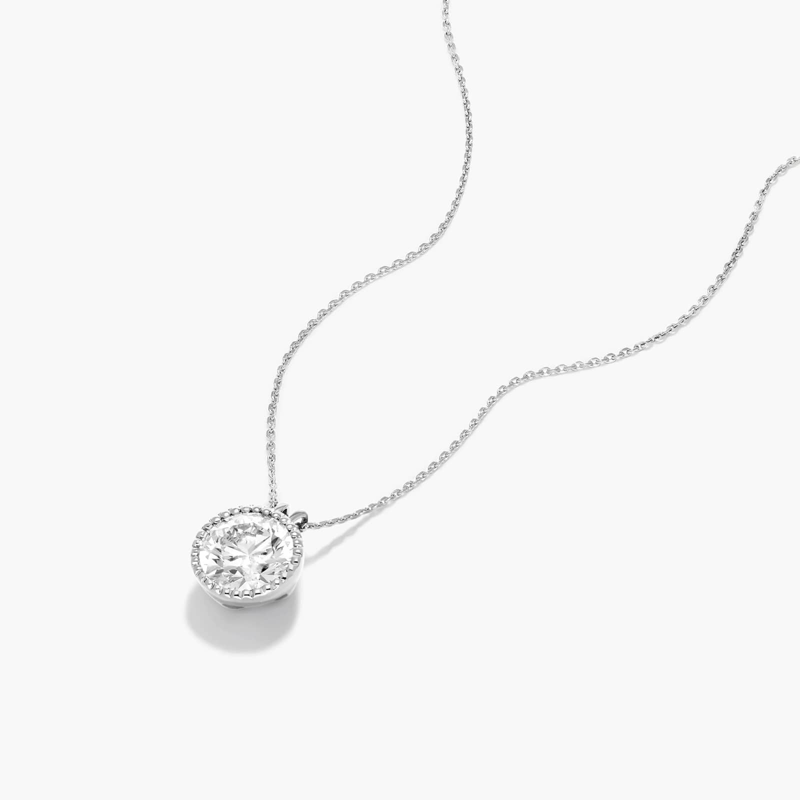 Round Lab Grown Diamond Milgrain Bezel Set Pendant With Chain, EF Color, VS Clarity, IGI Certified