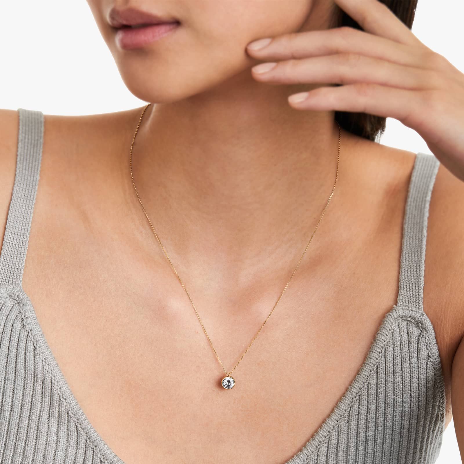 Round Lab Grown Diamond Milgrain Bezel Set Pendant With Chain, EF Color, VS Clarity, IGI Certified